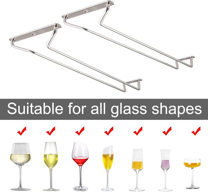 CUKE2BEET 11.8 Inch Stainless Steel Wine Glasses Rack Under Cabinet Stemware Rack, Wine Glass Hanger Rack Wire Wine Glass Holder Storage Hanger for Cabinet Kitchen Bar (2) - Image 4